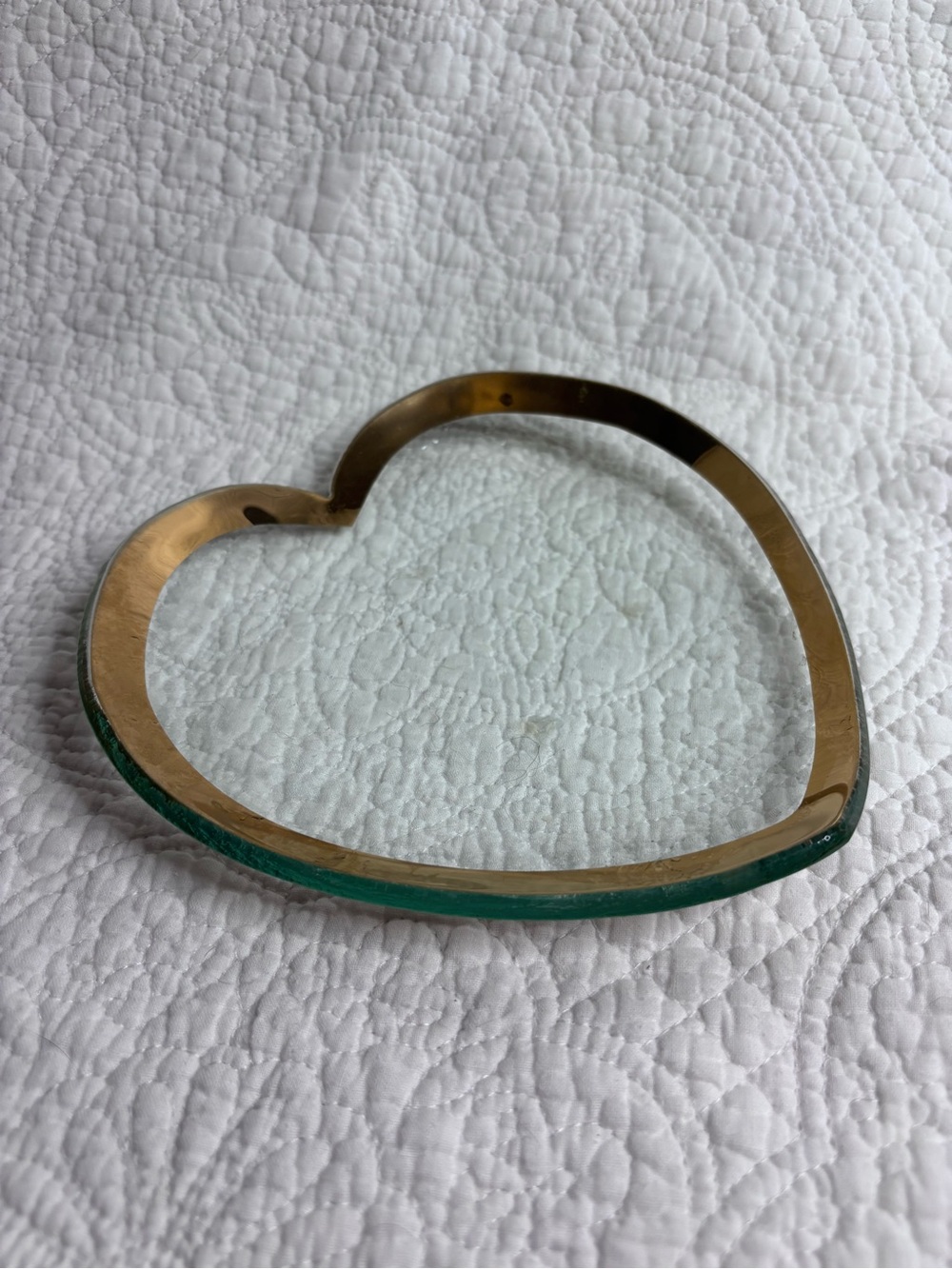 Heart Shaped Glass Trinket Dish in Green and Gold